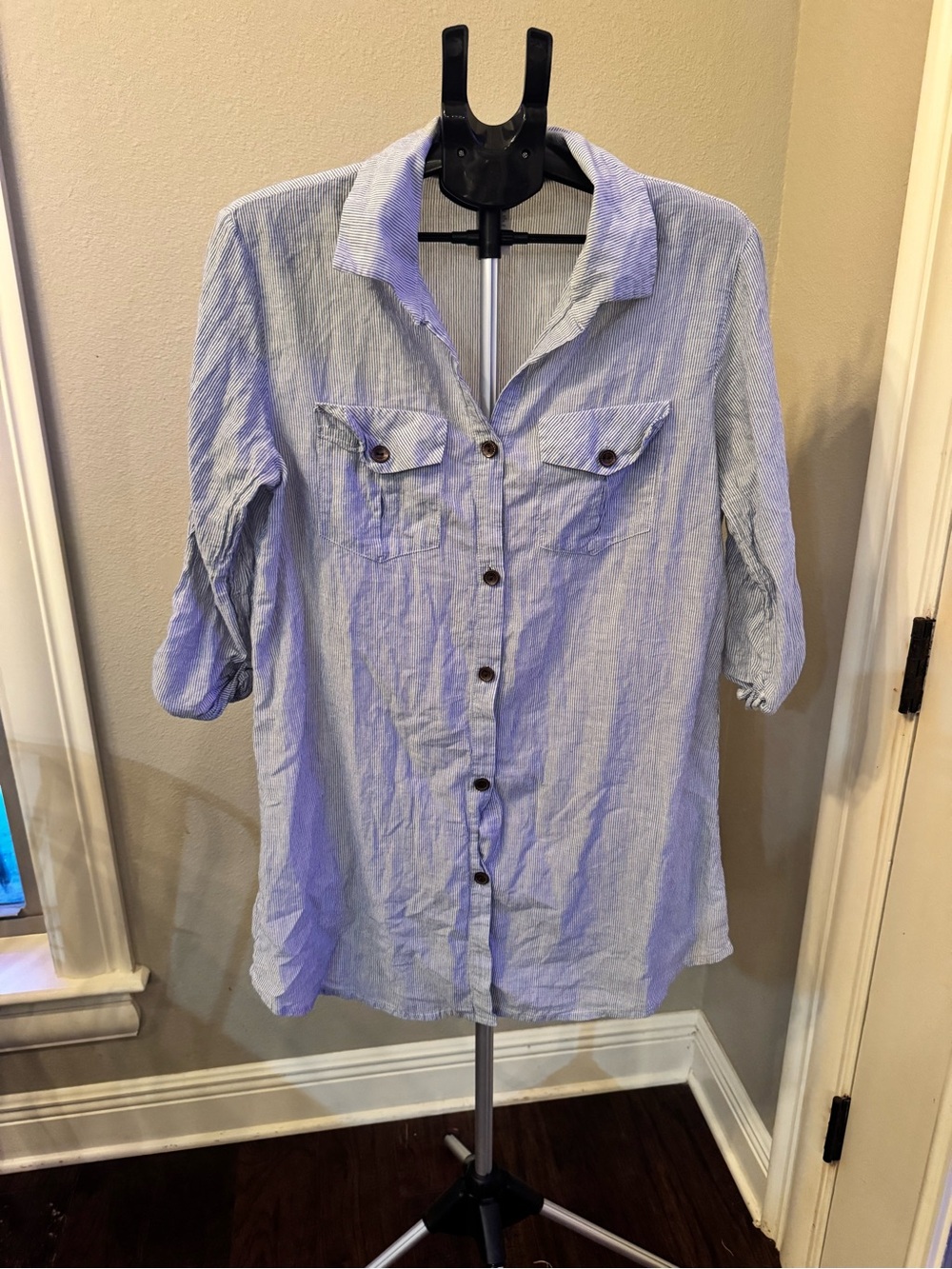 Dotti Pale Blue Striped Button-Down Shirt